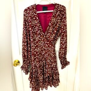 Anthropolgie burgundy leopard print wrap dress
